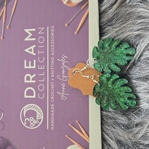 Glittery Green Leaf Earrings